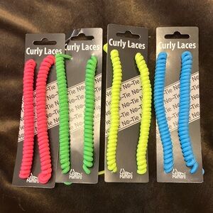 NWT Curly No tie Laces in Vibrant Colors pink,green, yellow, blue